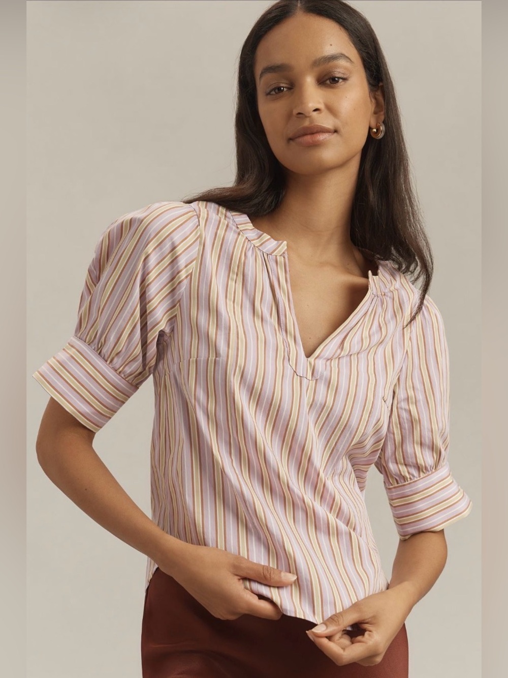 Anthropologie Maeve V-Neck Puff Sleeve Top